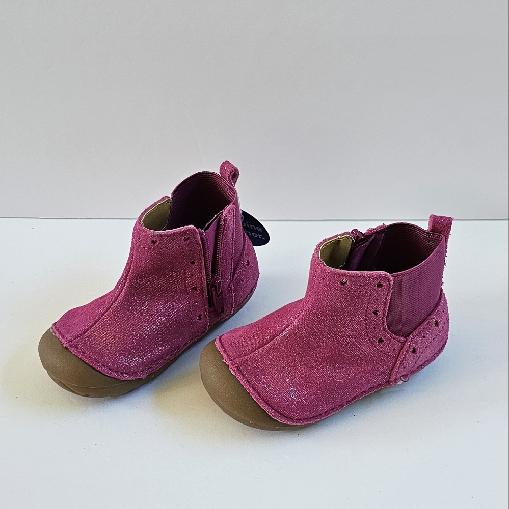 Stride Rite Toddler Moccasin Boots in Pink with Brown Soles